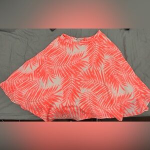 Coral and White Leaf Print Skirt
